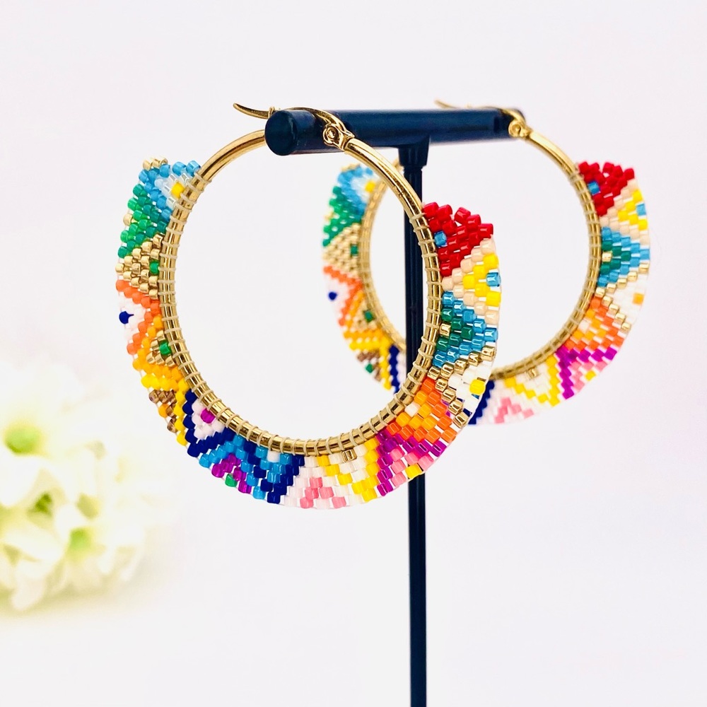 Baroque Beaded Gold Hoop Earrings